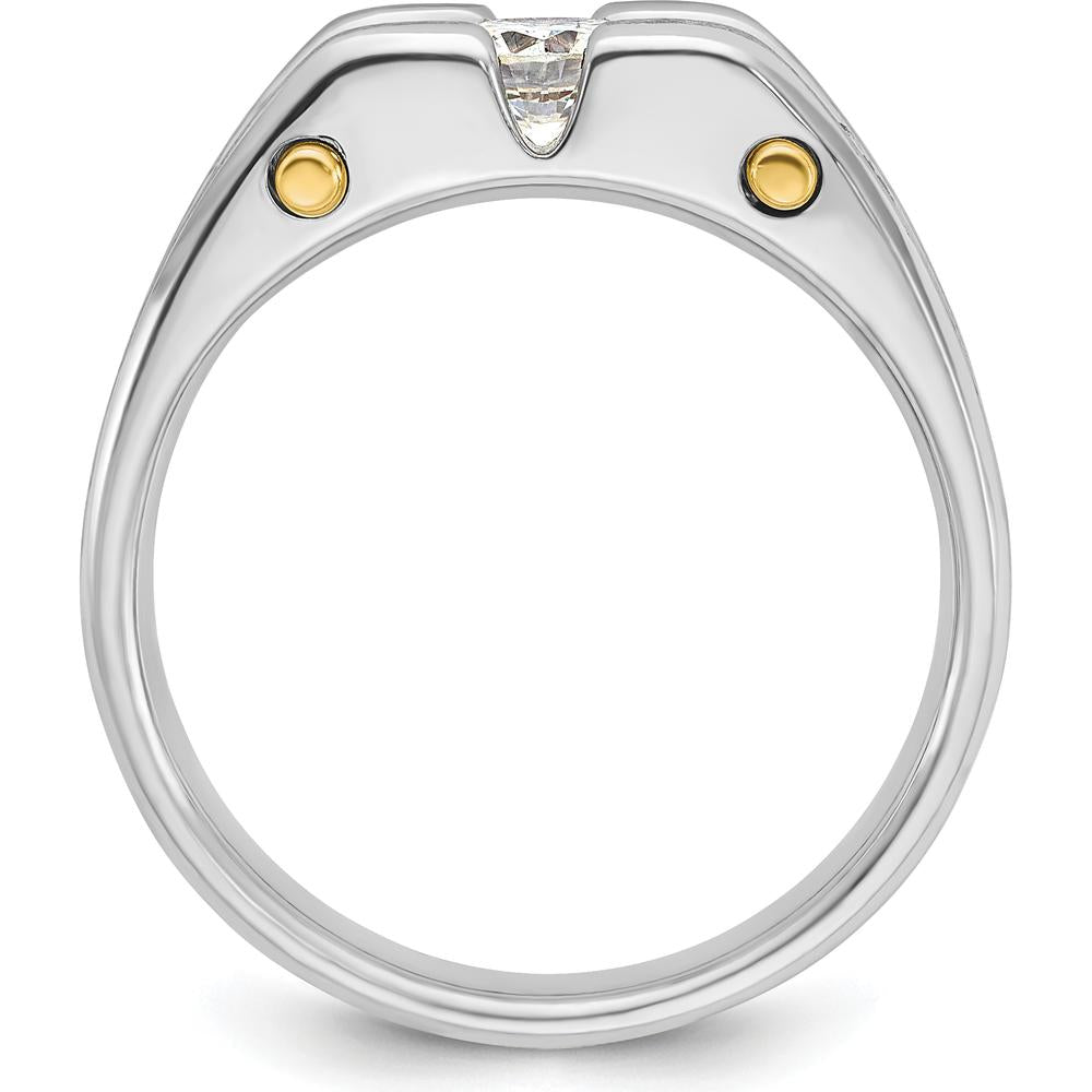 10K Two-Tone Gold 3-Stone Diamond Men's Ring with Polished Satin Finish - 3/4 Carat Total Diamond Weight by IBGoodman