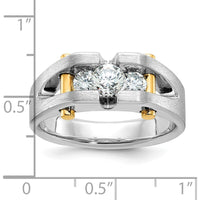 10K Two-Tone Gold 3-Stone Diamond Men's Ring with Polished Satin Finish - 3/4 Carat Total Diamond Weight by IBGoodman