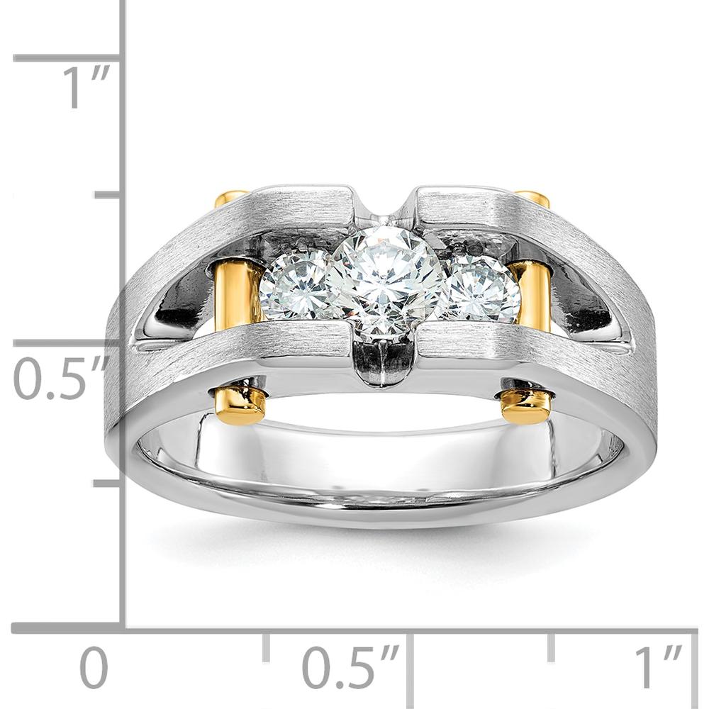 10K Two-Tone Gold 3-Stone Diamond Men's Ring with Polished Satin Finish - 3/4 Carat Total Diamond Weight by IBGoodman