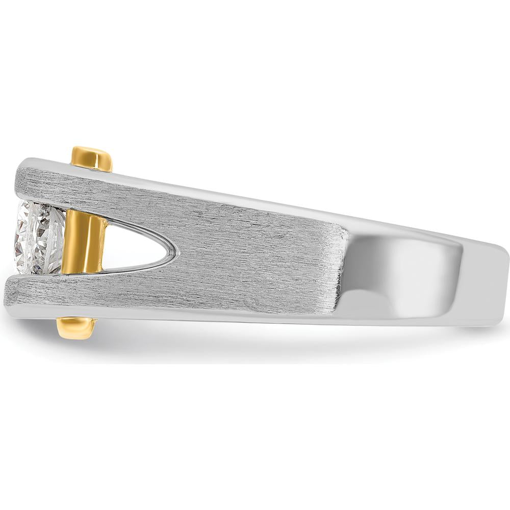 10K Two-Tone Gold 3-Stone Diamond Men's Ring with Polished Satin Finish - 3/4 Carat Total Diamond Weight by IBGoodman