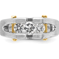 10K Two-Tone Gold 3-Stone Diamond Men's Ring with Polished Satin Finish - 3/4 Carat Total Diamond Weight by IBGoodman