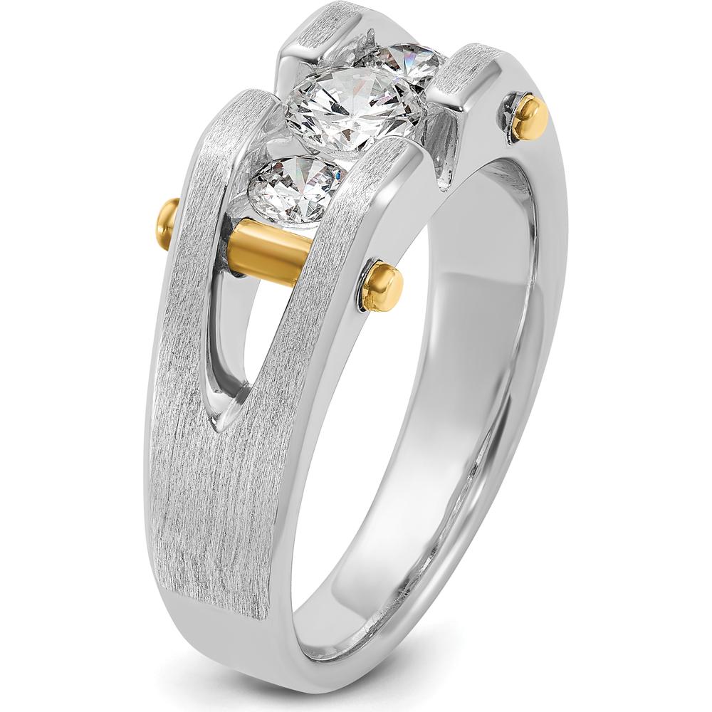 10K Two-Tone Gold 3-Stone Diamond Men's Ring with Polished Satin Finish - 3/4 Carat Total Diamond Weight by IBGoodman