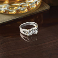 10K Two-Tone Gold 3-Stone Diamond Men's Ring with Polished Satin Finish - 3/4 Carat Total Diamond Weight by IBGoodman