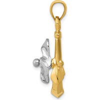 10K Two-Tone Gold 3D Anchor Pendant with Moveable Propeller - Nautical Themed Jewelry