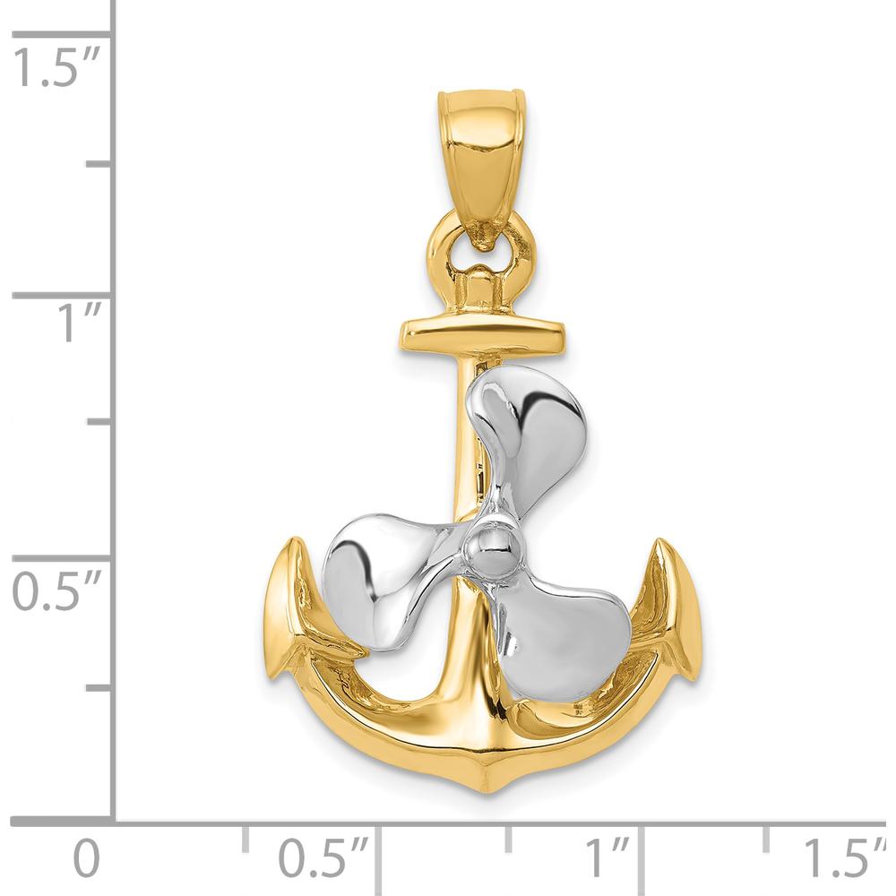 10K Two-Tone Gold 3D Anchor Pendant with Moveable Propeller - Nautical Themed Jewelry