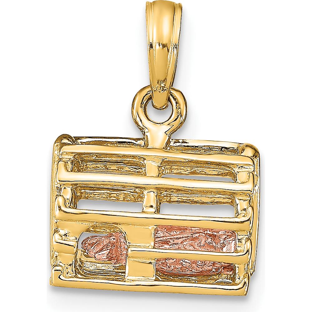 10K Two-Tone Gold 3D Lobster Trap with Moveable Lobster Pendant