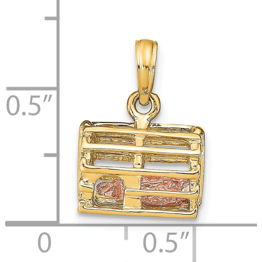 10K Two-Tone Gold 3D Lobster Trap with Moveable Lobster Pendant