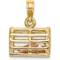 10K Two-Tone Gold 3D Lobster Trap with Moveable Lobster Pendant