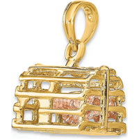 10K Two-Tone Gold 3D Lobster Trap with Moveable Lobster Pendant