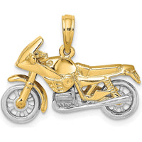 10K Two-Tone Gold 3D Moveable Motorcycle Charm - 15.5mm Length, 25.2mm Width