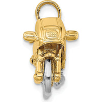 10K Two-Tone Gold 3D Moveable Motorcycle Charm - 15.5mm Length, 25.2mm Width