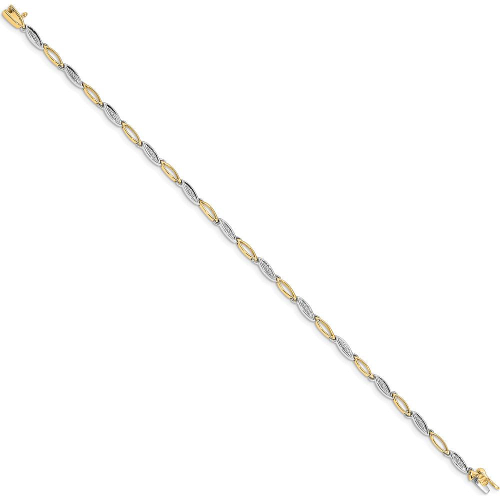 10K Two-Tone Gold 7.5in Diamond Link Bracelet with Prong Set Diamonds by Oro Pregiato
