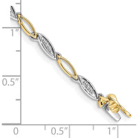 10K Two-Tone Gold 7.5in Diamond Link Bracelet with Prong Set Diamonds by Oro Pregiato