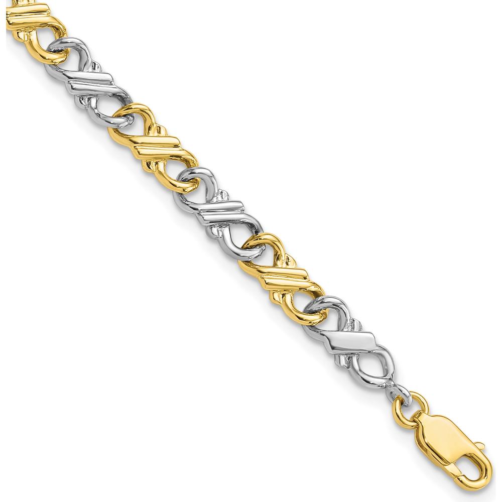 10K Two-Tone Gold 7" Fancy Chain Bracelet with Lobster Clasp