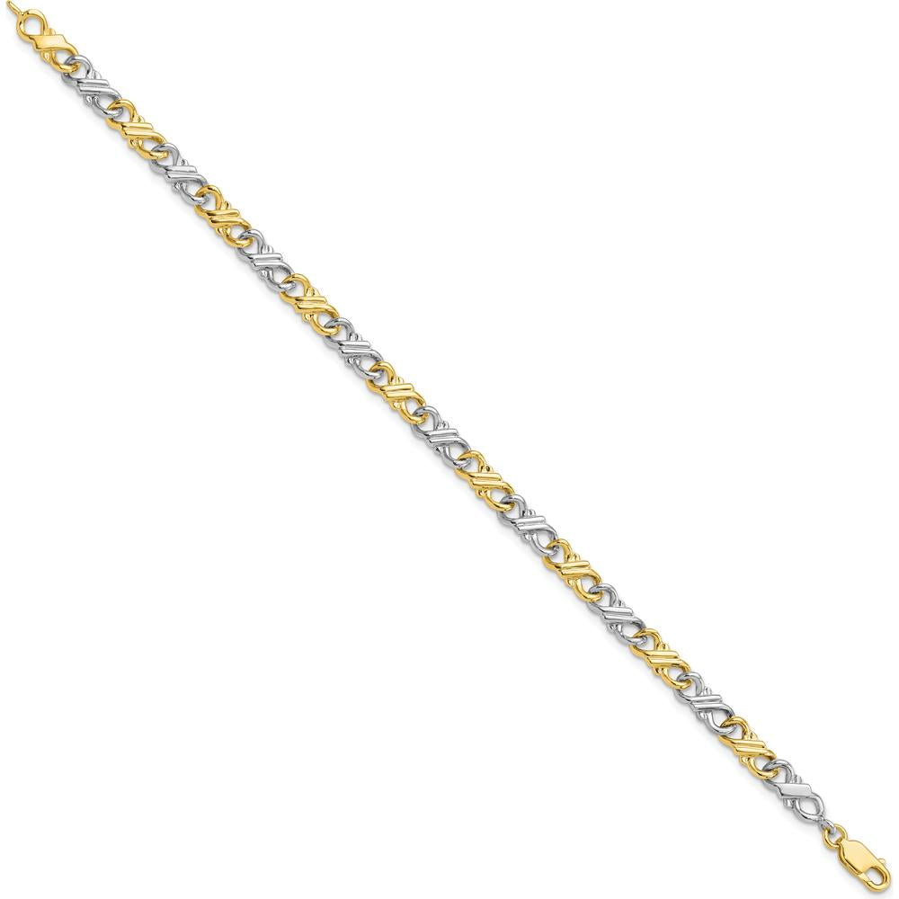 10K Two-Tone Gold 7" Fancy Chain Bracelet with Lobster Clasp