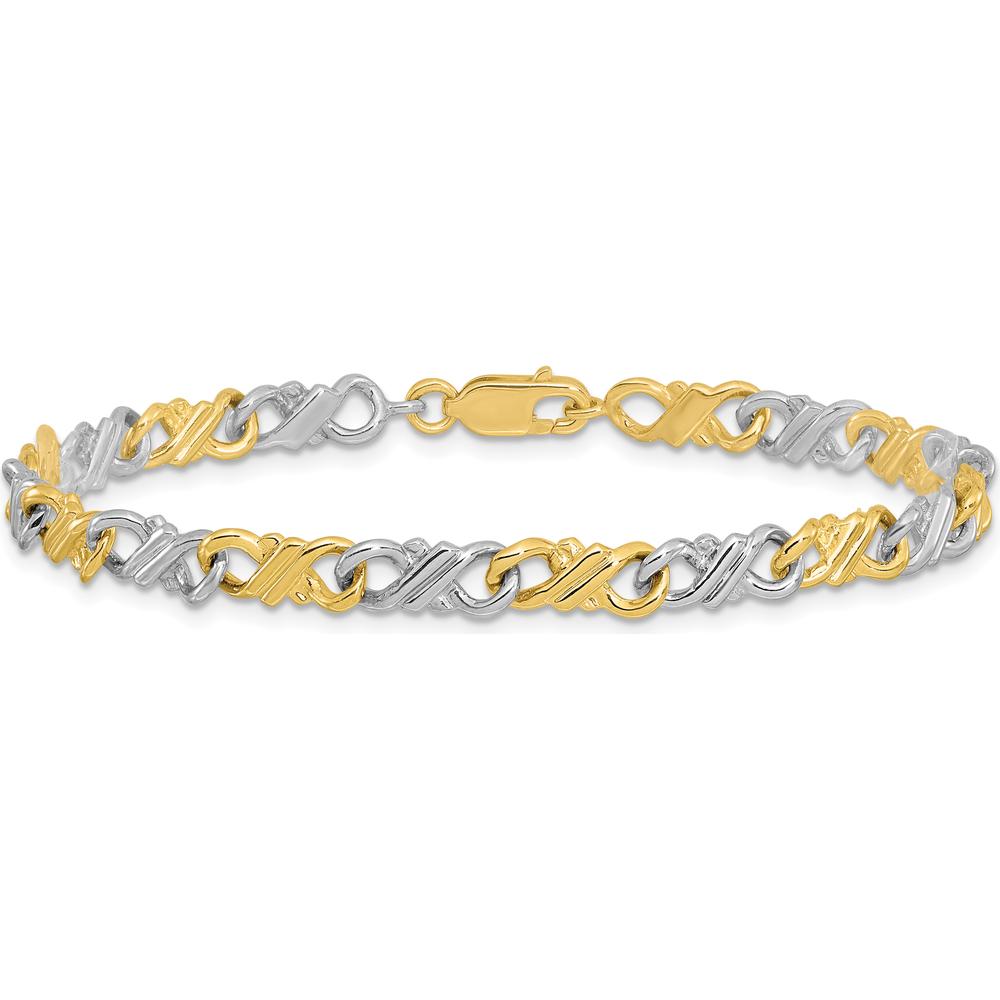 10K Two-Tone Gold 7" Fancy Chain Bracelet with Lobster Clasp