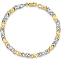 10K Two-Tone Gold 7" Fancy Chain Bracelet with Lobster Clasp