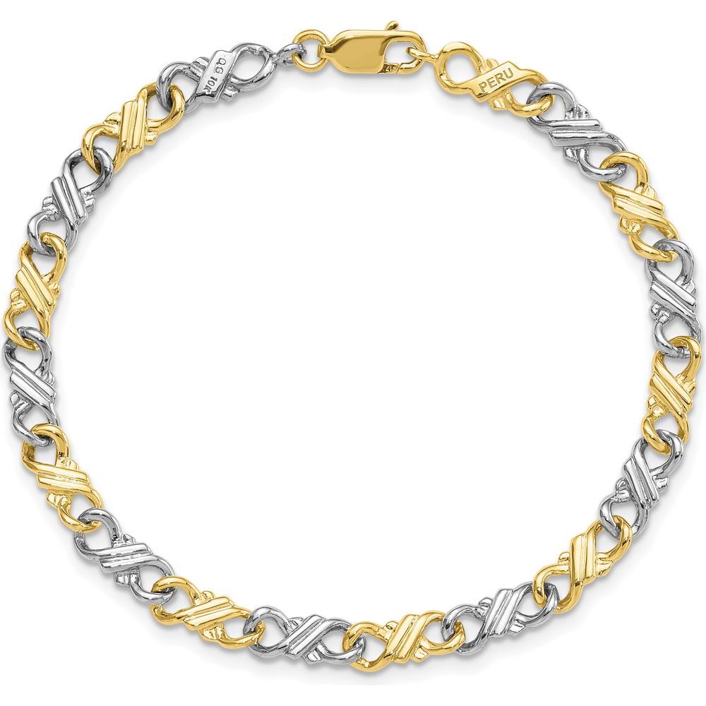 10K Two-Tone Gold 7" Fancy Chain Bracelet with Lobster Clasp