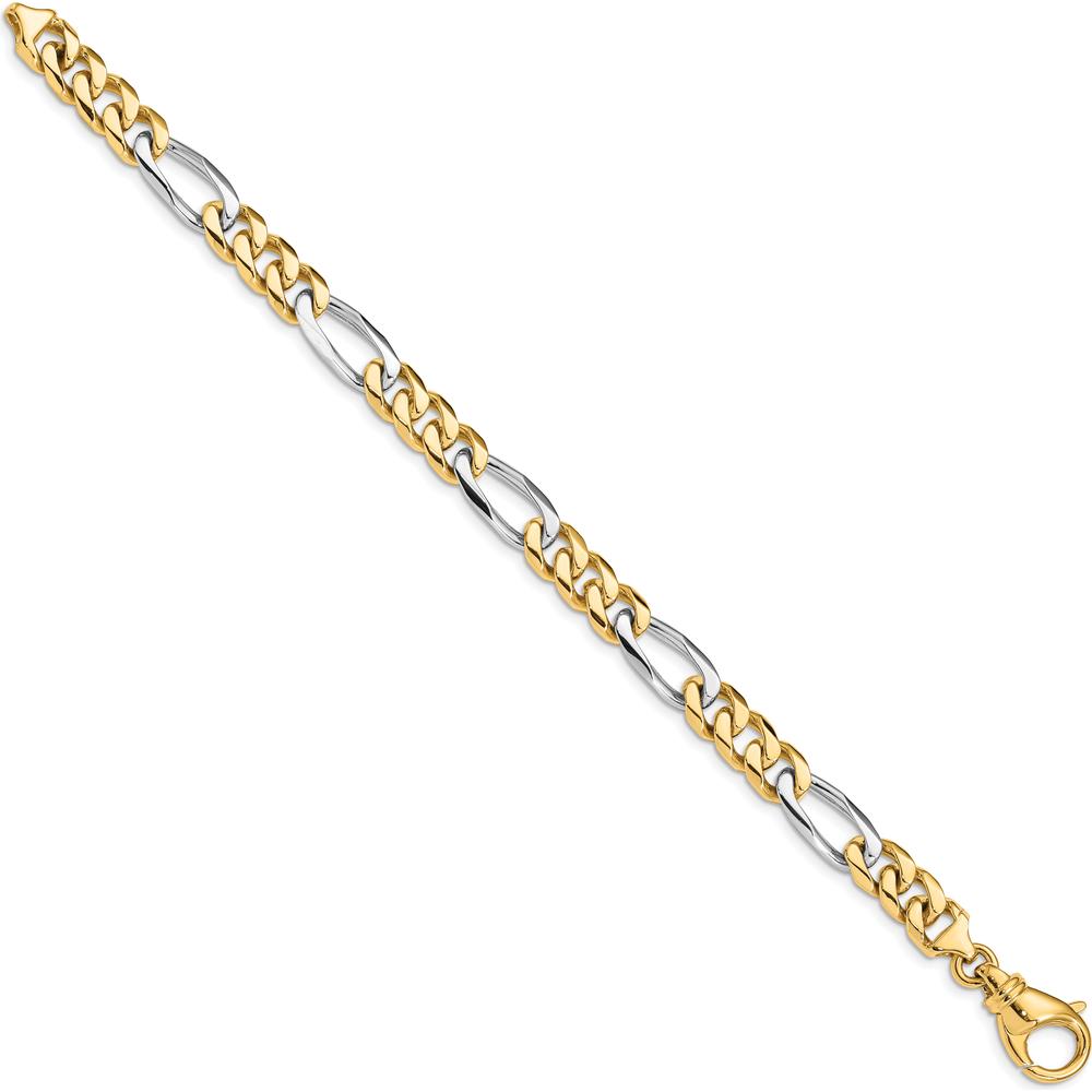 10K Two-Tone Gold 9" Hand Polished Fancy Link Bracelet with Lobster Clasp