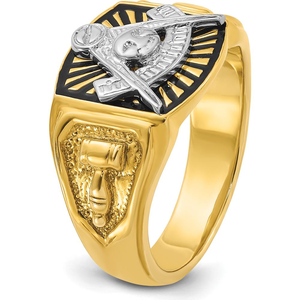 10K Two-Tone Gold and Black Enamel Men's Past Master Masonic Ring - 14.1mm Band Width by IBGoodman