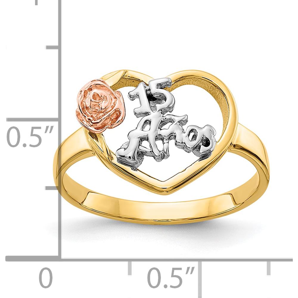 10K Two-Tone Gold & Rhodium Heart-Shaped 15 Años Ring with Rose Gold Accent