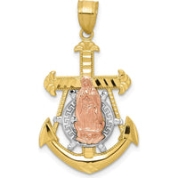 10K Two-Tone Gold and Rhodium Mariner Blessed Mother Pendant - 30mm Length