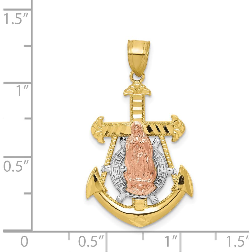 10K Two-Tone Gold and Rhodium Mariner Blessed Mother Pendant - 30mm Length