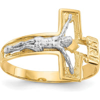 10K Two-Tone Gold & Rhodium Men's Crucifix Ring - 15mm Top Length