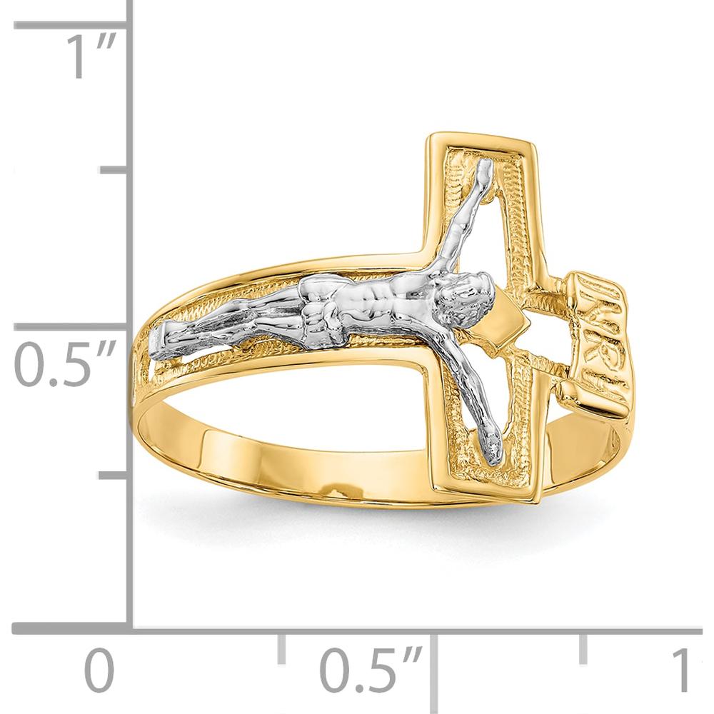 10K Two-Tone Gold & Rhodium Men's Crucifix Ring - 15mm Top Length