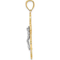 10K Two-Tone Gold and Rhodium Scrolled Tips Crucifix Pendant - 38.65mm Length