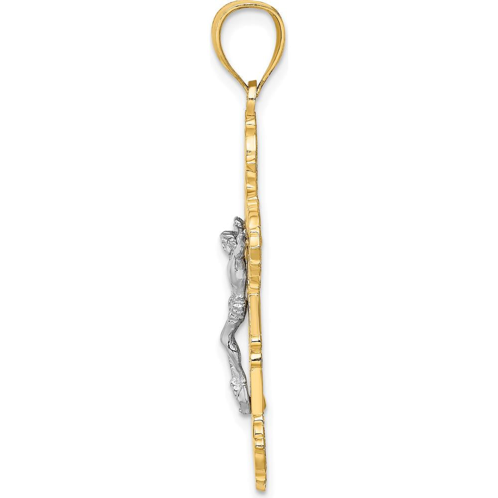 10K Two-Tone Gold and Rhodium Scrolled Tips Crucifix Pendant - 38.65mm Length