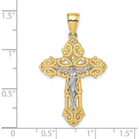 10K Two-Tone Gold and Rhodium Scrolled Tips Crucifix Pendant - 38.65mm Length