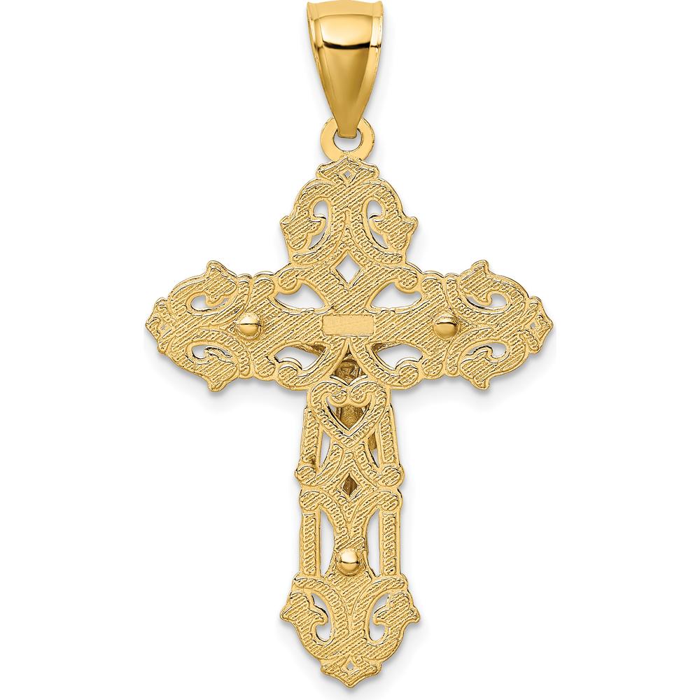 10K Two-Tone Gold and Rhodium Scrolled Tips Crucifix Pendant - 38.65mm Length