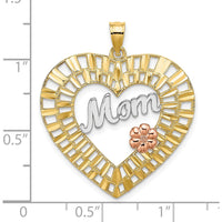 10K Two-Tone Gold and White Rhodium Heart-Shaped MOM Pendant with Diamond-Cut Texture