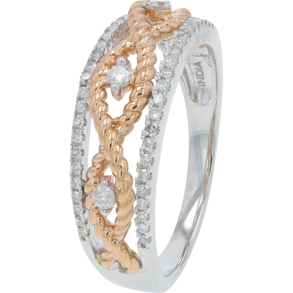 10K Two-Tone Gold Braided Rope Diamond Ring with Pavé-Set Round Diamonds - 0.50 Carat Total Diamond Weight