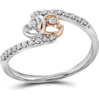 10K Two-Tone Gold Bypass Ring with Interlocking Heart Motifs and Prong-Set Diamonds - 0.20 Carat Total Diamond Weight