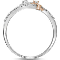 10K Two-Tone Gold Bypass Ring with Interlocking Heart Motifs and Prong-Set Diamonds - 0.20 Carat Total Diamond Weight