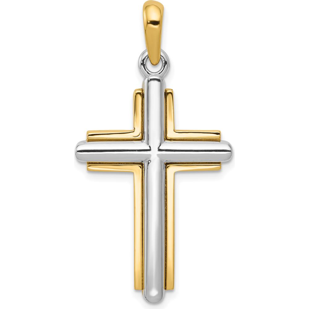 10K Two-Tone Gold Cross Pendant - 37mm Length, Polished Finish