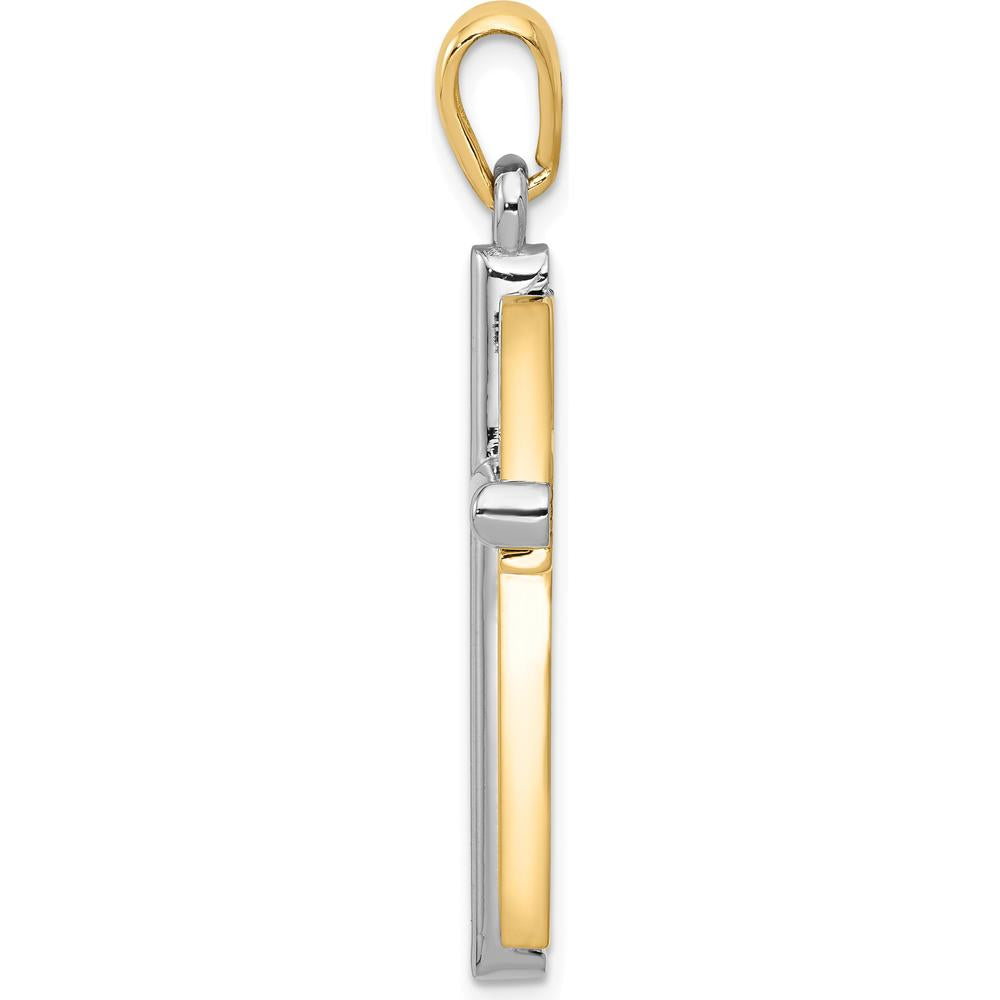 10K Two-Tone Gold Cross Pendant - 37mm Length, Polished Finish