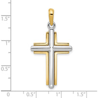 10K Two-Tone Gold Cross Pendant - 37mm Length, Polished Finish