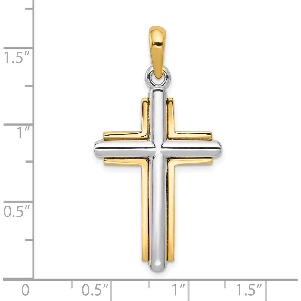 10K Two-Tone Gold Cross Pendant - 37mm Length, Polished Finish