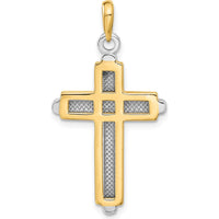 10K Two-Tone Gold Cross Pendant - 37mm Length, Polished Finish