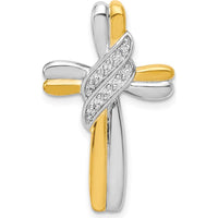 10K Two-Tone Gold Cross Pendant with Round Diamond Accents - 27mm Length by Oro Pregiato