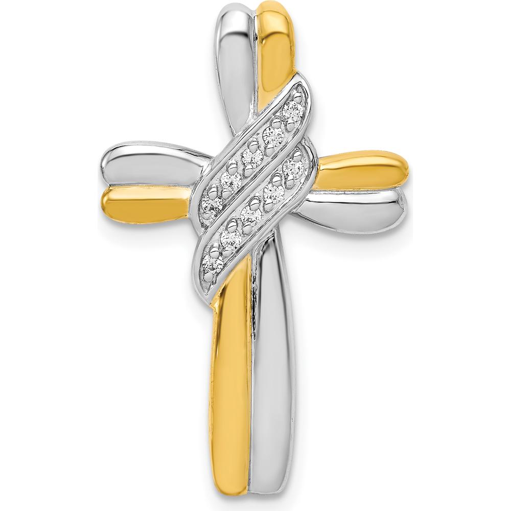 10K Two-Tone Gold Cross Pendant with Round Diamond Accents - 27mm Length by Oro Pregiato