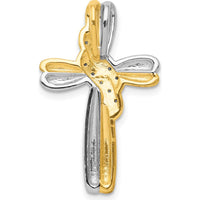10K Two-Tone Gold Cross Pendant with Round Diamond Accents - 27mm Length by Oro Pregiato