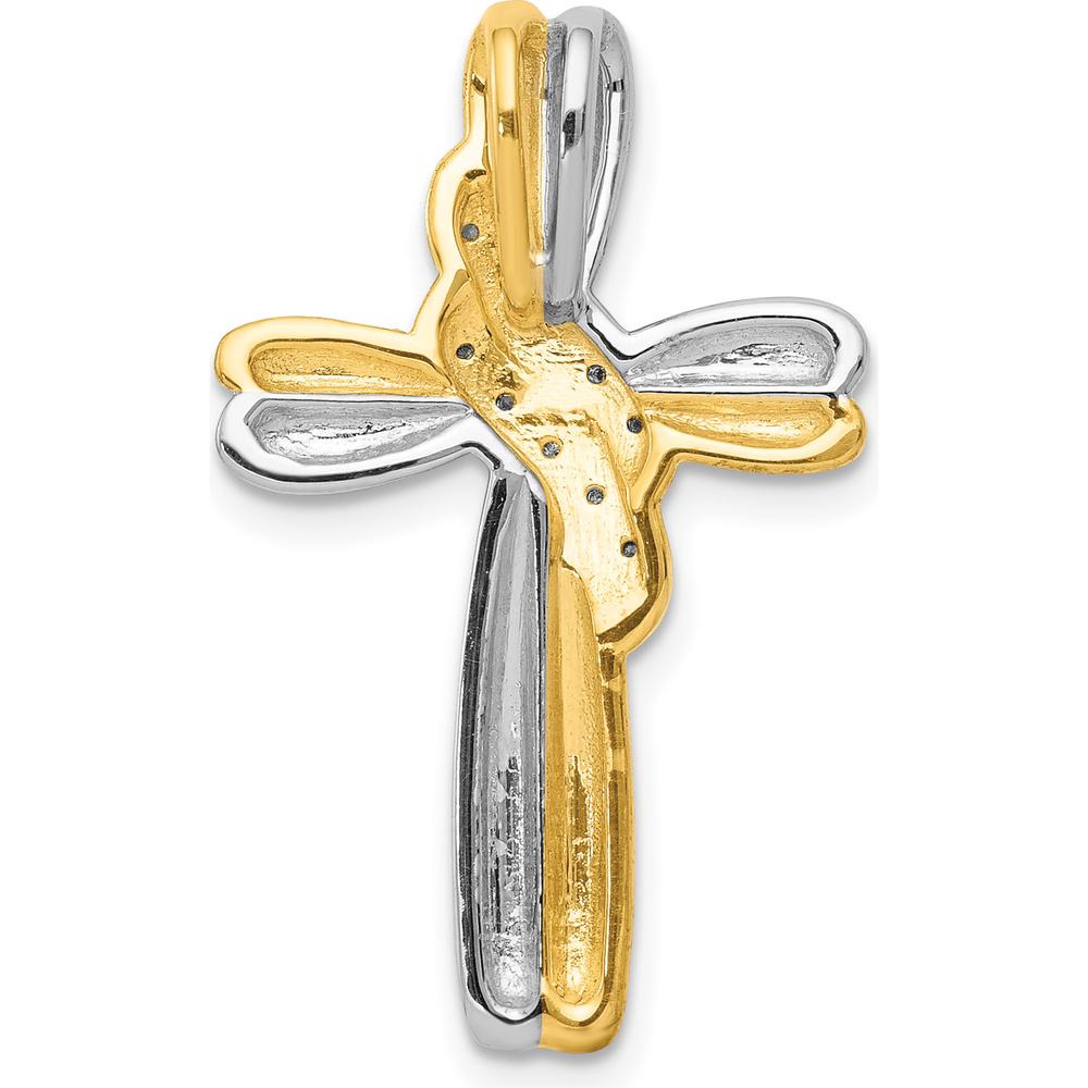 10K Two-Tone Gold Cross Pendant with Round Diamond Accents - 27mm Length by Oro Pregiato