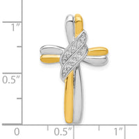 10K Two-Tone Gold Cross Pendant with Round Diamond Accents - 27mm Length by Oro Pregiato