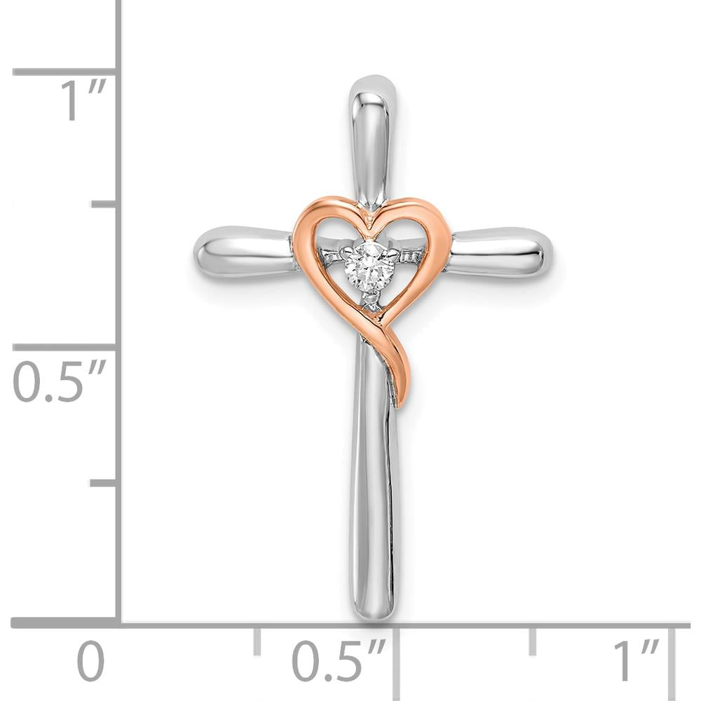 10K Two-Tone Gold Cross with Heart Diamond Pendant - 0.10 Carat Diamond Weight by Oro Pregiato