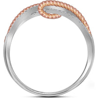 10K Two-Tone Gold Crossover Rope Band Ring with Prong-Set Round Diamonds - 1/6 Carat Total Diamond Weight