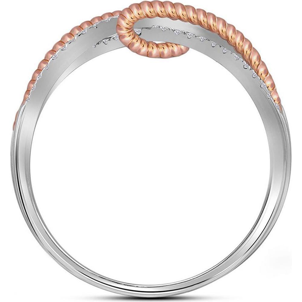 10K Two-Tone Gold Crossover Rope Band Ring with Prong-Set Round Diamonds - 1/6 Carat Total Diamond Weight